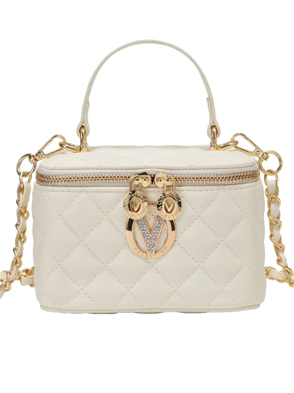 Valentino Orlandi Cream Quilted Mini Top-Handle Crossbody